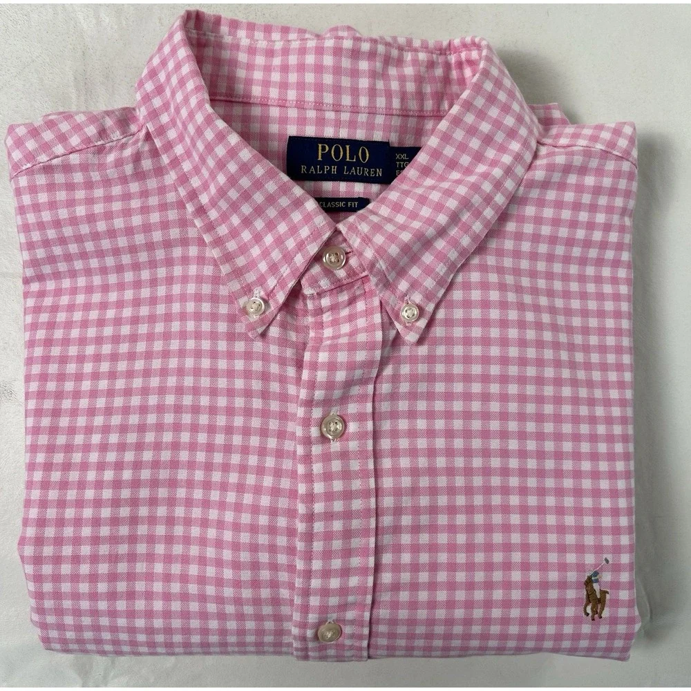 Polo Ralph Lauren Oxford Shirt Men's 2XL Pink Gingham Check Classic Fit XXL